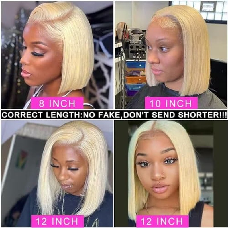 613 Honey Blonde Bob Wig Human Hair HD Transparent 13X4 Straight Lace Frontal Short Bob Wigs For Black Women Glueless Wigs 100% Human Hair Pre Plucked Pre Cut Blonde Bob Lace Front Wigs With Baby Hair