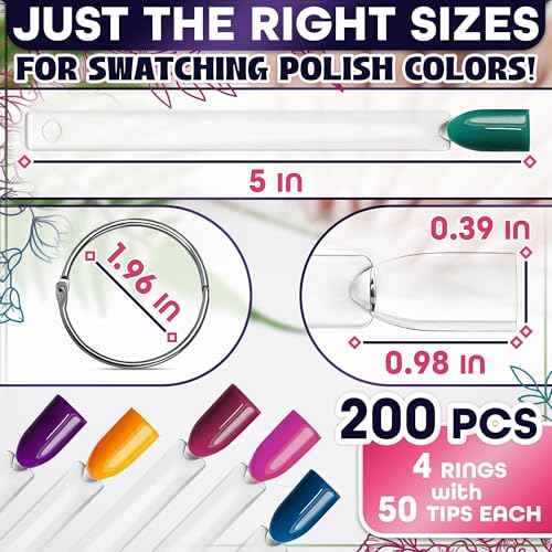 200 Pcs Clear Nail Swatch Sticks - Nail Swatches for Gel Polish - Transparent Acrylic Practice Tips with Metal Rings, Suitable for Displaying Colors, Training Templates for Beginners and Professionals