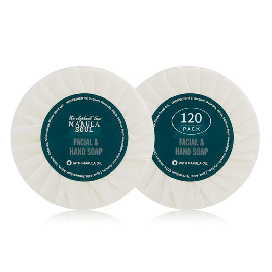 OPPEAL Marula Oil Hotel Toiletries Round Soap Bar - 0.5 Oz Travel Size in Bulk - Individually Wrapped - Ambergris Scent - 120 Bars per Case.