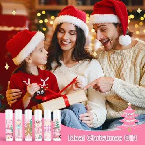 50 Pcs Christmas Lip Balm Bulk Lip Care Moisturizing and Nourishing Lip Balm Christian Religious Holiday Party Gift for Women Girls Coworkers (Pink)