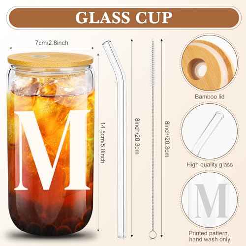 Aliceset Initial Gifts for Women Monogram Canvas Tote Bag and Makeup with Zipper and Initial Glass Coffee Cup Gifts for Her