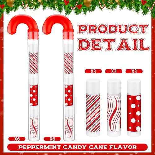 24 Pack Christmas Lip Balm Bulk Peppermint Candy Flavor Lip Balm with Candy Cane Tubes Christmas Party Gifts Stocking Stuffers Holiday Employee Staff Teacher Appreciation Gifts for Women(Stylish)
