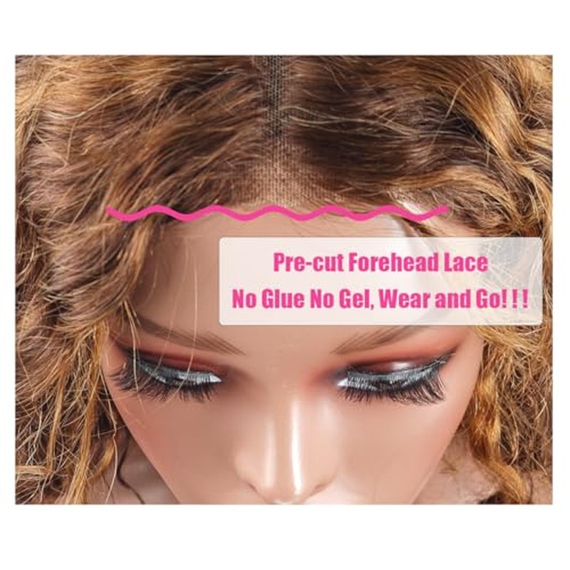 Ombre Bob Wig Human Hair 4/27 Highlight Wear and Go Glueless Wig Deep Wave Curly Honey Blonde Lace Front Bob Wigs 180 Density 12 Inches
