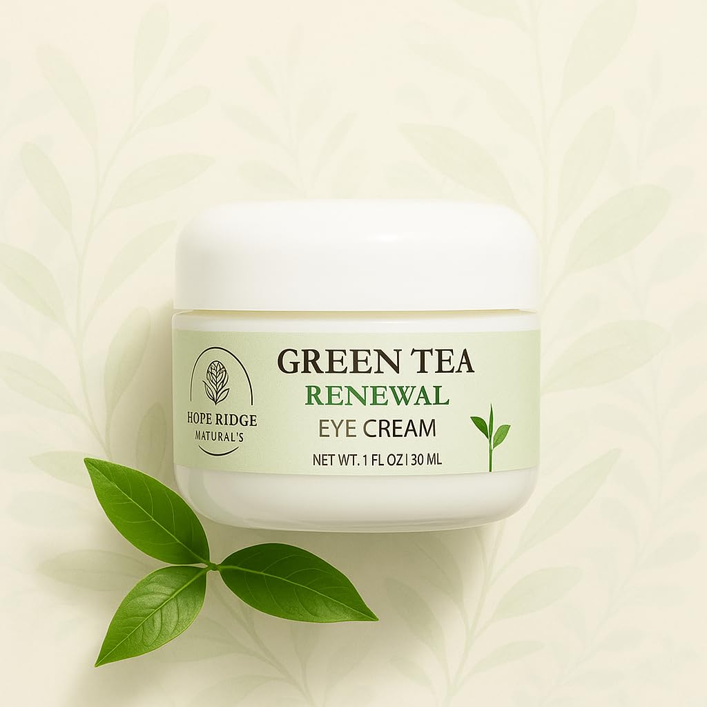 Hope Ridge Naturals Green Tea Renewal Eye Cream, Antioxidant Peptide Complex, 1 oz / 30 ml with Vitamin C, CoQ10, Botanical Hyaluronic Acid