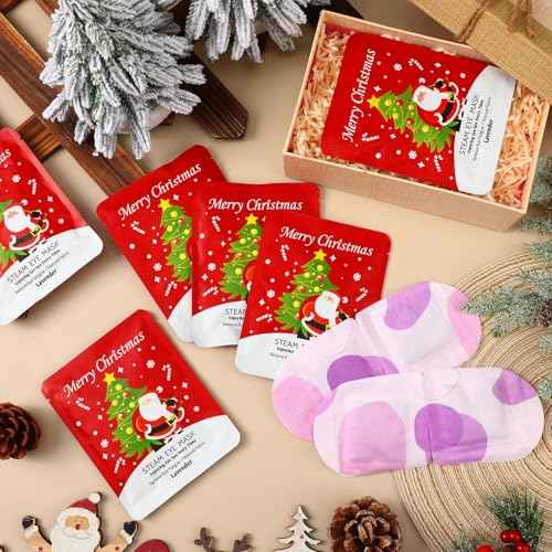 Bonuci 12 Pcs Christmas Steam Eyemasks Bulk Christmas Stocking Stuffer for Coworker Employee Staff Xmas White Elephant Gift Basket Stuff Party Favor for Adult Women Men Lavender Scent Sleep Eyemask