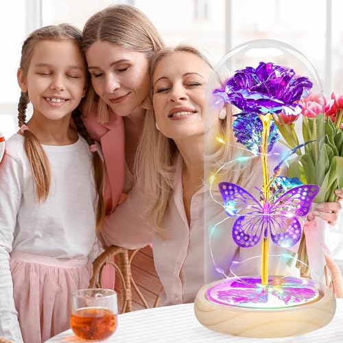 QUNPON Christmas Rose Gifts for Women Gifts Flowers for Women,Womens Gifts for Christmas,Birthday Gifts for Women,Purple Butterfly for Mom Grandma,Sister,Her,Wife,Valentines Day