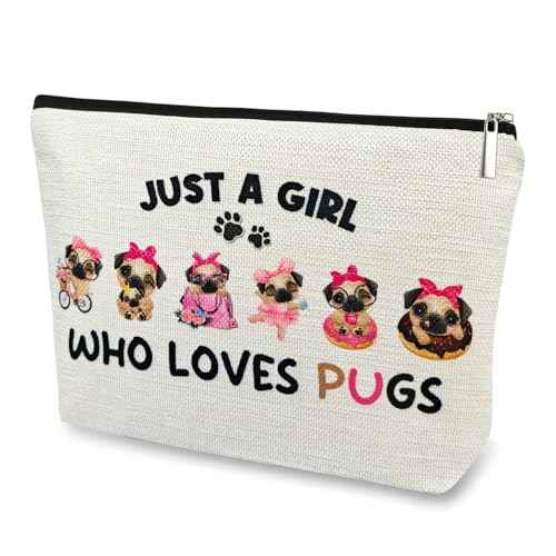 DJOLY Pug Gifts for Lovers, Birthday Decorations, Accessories for Dog Mom, Kids, Cosmetic Travel Pouch, Christmas Decor