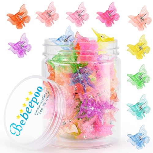 Mini Butterfly Hair Claw Clips, Glitter Hair Clips Claw,Small Hair Clips,Sparkly Colorful Hair Accessories for Girls and Women, Cute, Small, Tiny Clip, Set of 50
