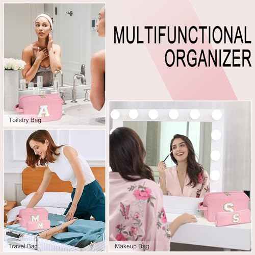 YOOLIFE Initial Travel Makeup Bag Cosmetic Bag - Teen Girl Gifts Trendy Stuff Friend Birthday Gifts for Women Teen Girl Kids