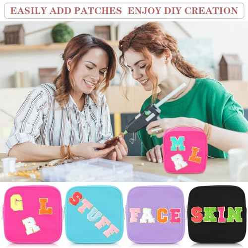 Hushee 4 Pcs Nylon Makeup Bag Preppy Zipper Pouch Waterproof Nylon Toiletry Storage Bag for Women(Mini,Black, Fuchsia, Mint, Grape)