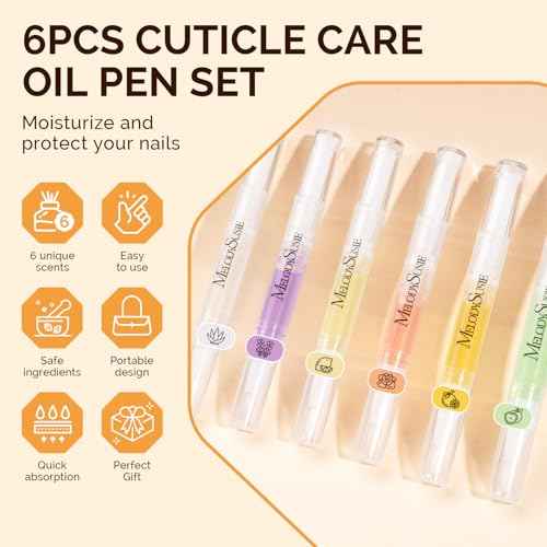MelodySusie 6Pcs Cuticle Oil Pen Set,Nail Moisturizing Cuticle Oil Enriched with Vitamin E,Softens and Repairs Cuticles,Nail Strengthener,Protects Damaged Skin,Thin Nails,for Home and Salon Use
