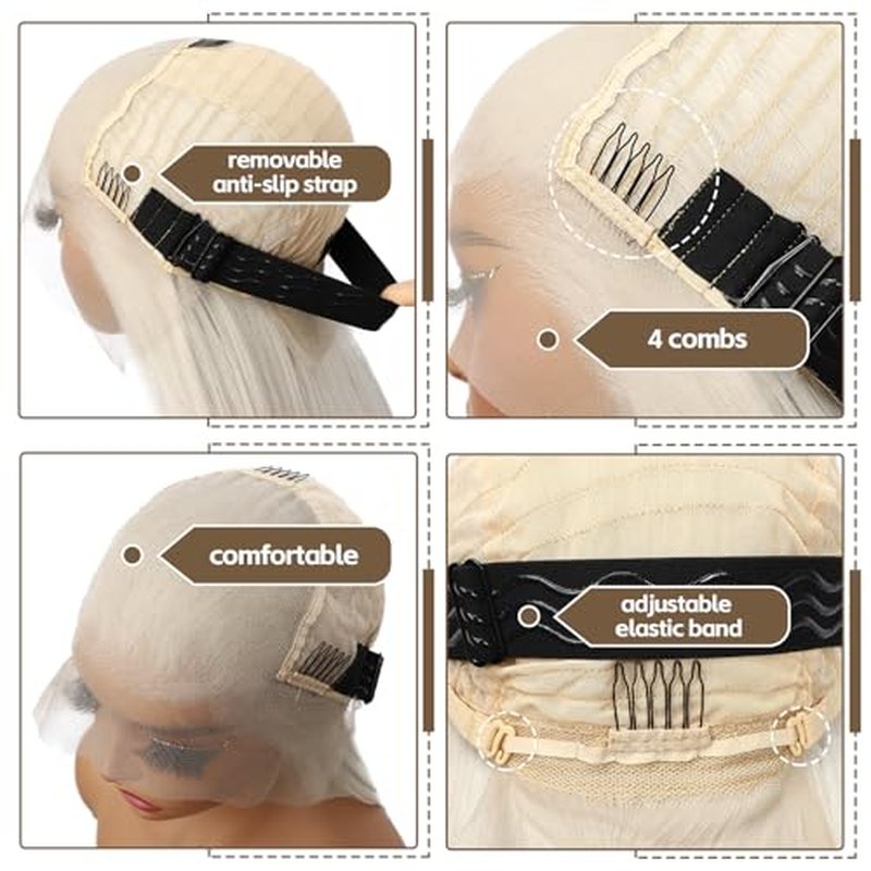 13X6 Platinum Blonde Synthetic Lace Front Wig Glueless Wig for Women Long Straight Pre-Plucked Hairline Ready to Wear Wigs 26 Inch Cosplay Party Use
