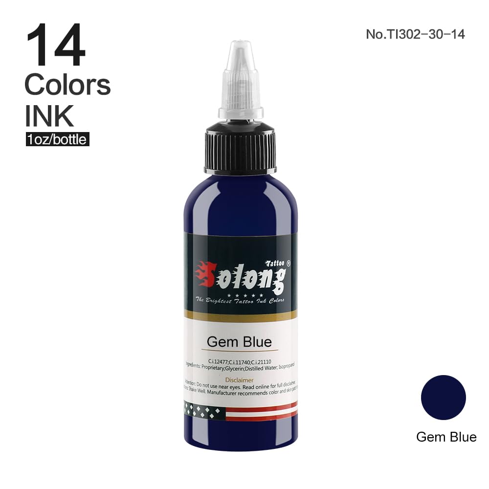 14PCS Tattoo Ink Color Set, Solong 1oz (30ml) Pigment Kit Color Tattoo Ink TI302-30-14-US