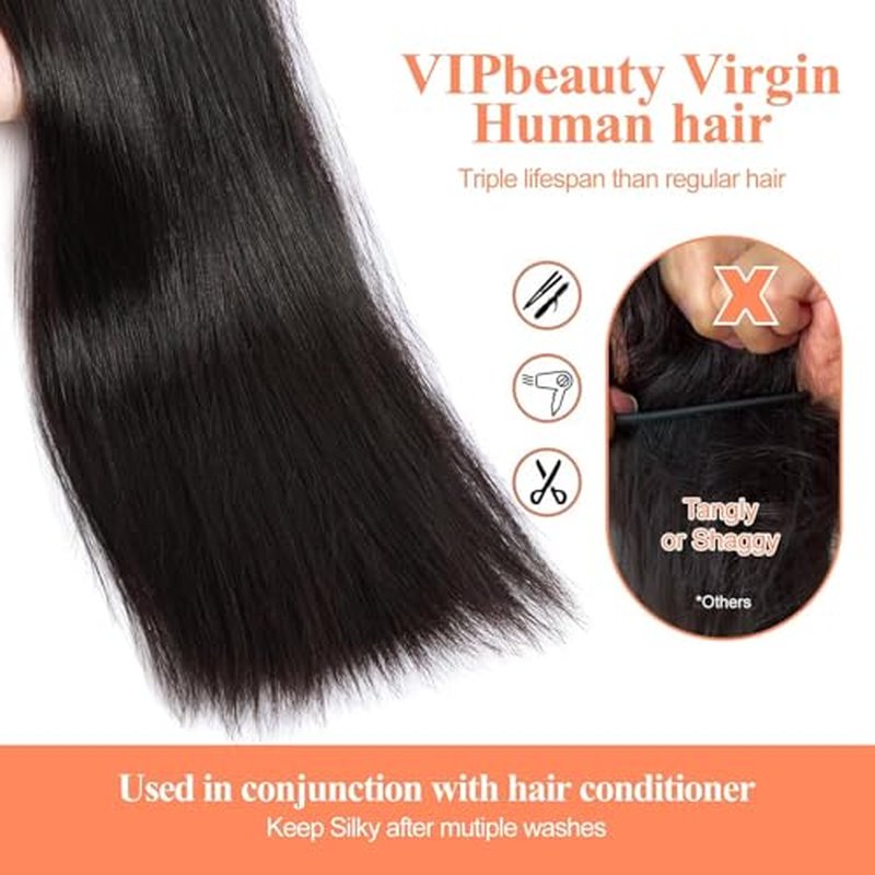VIPbeauty Raw Straight Bundles Human Hair 14A Grade Straight 1 Single Bundle Human Hair 100% Unprocessed Brazilian Virgin Hair Extensions Raw Remy Hair Bundles Natural Black 95g 24 Inch