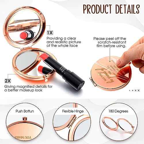 Kathfly 10 Pcs Thank You Gifts for Christmas Thanksgiving Women Mom Inspirational Compact Mirror Employee Appreciation Gifts Motivational Magnifying Pocket Mirror for Teachers(Rose Gold)