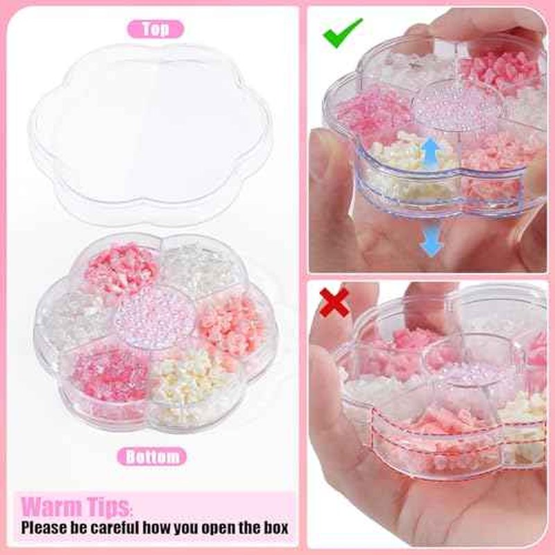 420PCS Bow Nail Charms Kit with Half Pearls, 3D Acrylic Nail Gems Rhinestones, Pickup Tools for Nail Art Design, DIY Crafts, Valentine Gifts