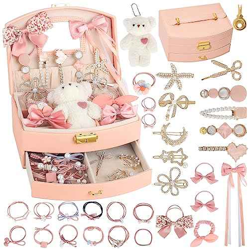 Hair Accessories for Girls£¬Teen Girl Gifts Including Jewelry Box/Hair Clips/Hair Barrettes/Hair Ties/Hair Bows£¬birthday gift for girls age 6 7 8-14£¨Cute Bear£©