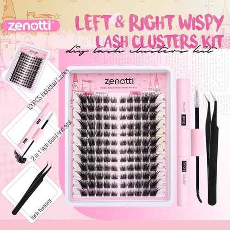 Lash Clusters Kit Cat Eye Cluster Eyelash Extensions Kit Wispy Fairy Lash Clusters Kit Natural Individual lashes Fox Eye DIY Lash Extensions with Lash Bond and Seal and Eyelash Tweezers by zenotti