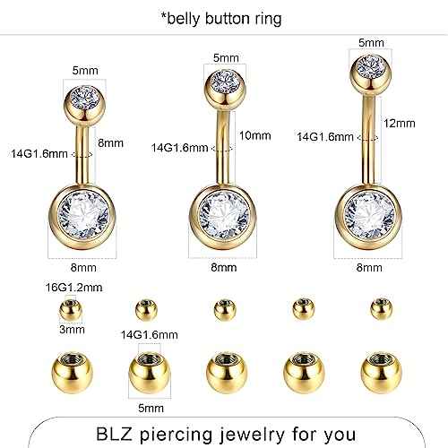 BLZ Piercing Kit Stainless Steel Piercing Needles 20G 18G 16G 14G 12G Belly Button Ring Ear Nose Septum Piercing Jewelry with Clamps Gloves Piercing Tools for Body Piercing
