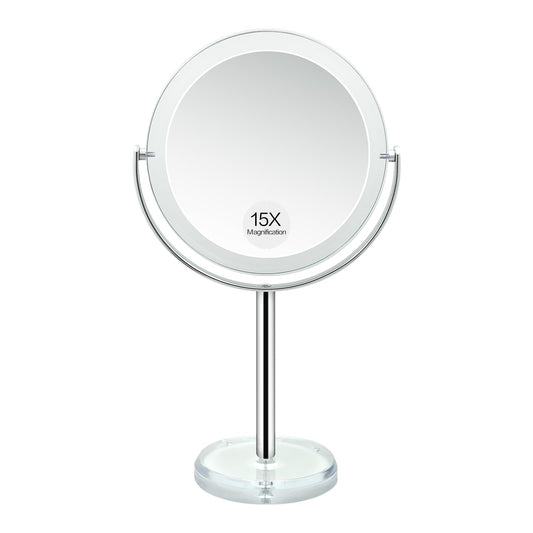 Snowflakes Double Sided 1X / 15X Magnifying Makeup Mirror with Stand - 6.7 Inch Tabletop Vanity Mirror for Bathroom or Bedroom with 360° Rotation.