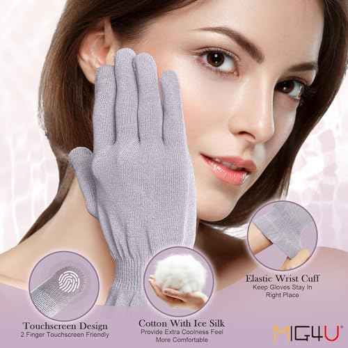 MIG4U Moisturizing Beauty Gloves Touchscreen Overnight Sleeping Glove for Women Dry Hands, Nighttime Lotion, Eczema, SPA, Cosmetic Treatment, Grey Purple 3 Pairs Size S/M