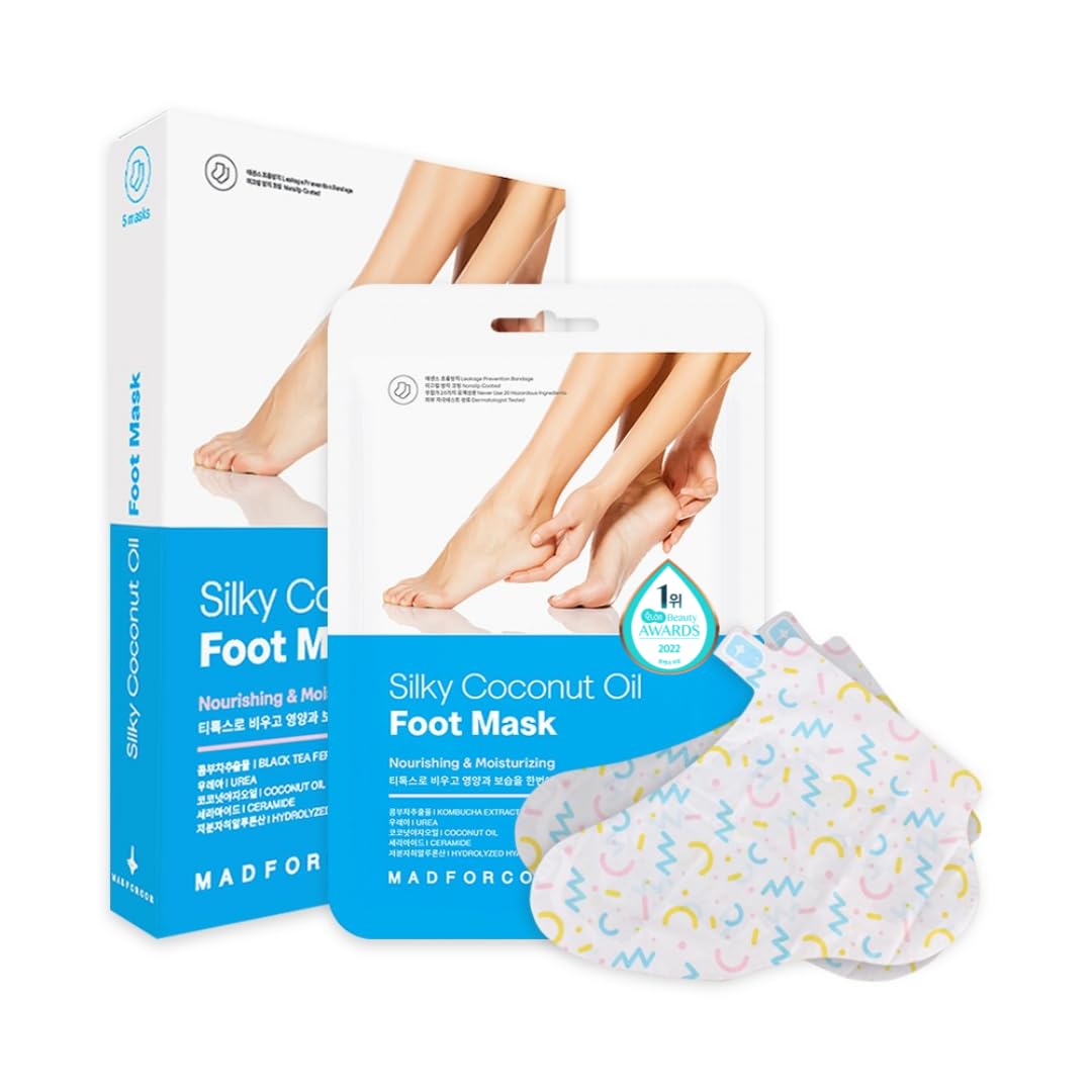 MADFORCOS Moisturizing Foot Mask Socks Silky Coconut Oil Booties for Dry, Cracked Feet & Heels | 5 Pairs
