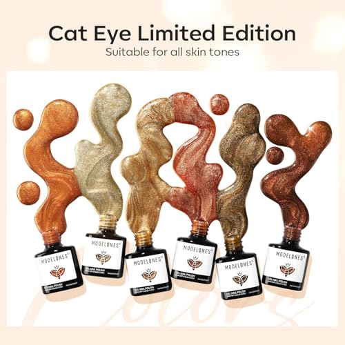 modelones Cat Eye Fall Gel Nail Polish Set 6 Colors Yellow Gold Orange Brown Nude Glitter 9D Cat Eye Gel Polish Halloween Maple Gel Polish with Magnet Soak Off Led Nail Art DIY Salon Gifts For Women