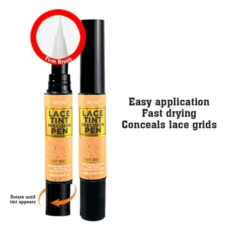 Lace Tint Precision Pen Wig Lace Tint with Brush Applicatior, Easy to use, Long Lasting Formula, Blends Natural, Seamless Finish Waterproof Effect (2 pcs, Medium Brown)