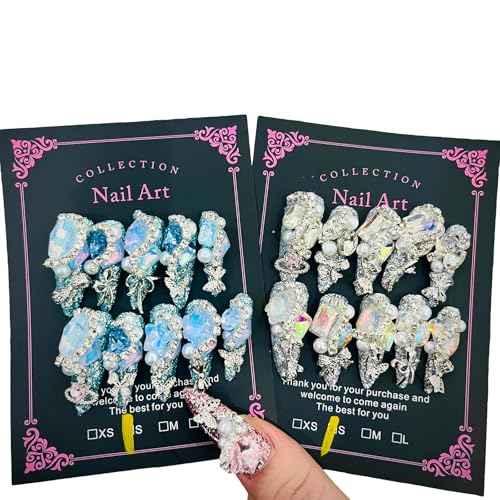 Mystery Box Random 2Packs (20Pcs) Press on Nails 30mm Long Handmade Nails Manicure Charms Nails Art Nail Kit press on nails for Women Party Holiday Photo Wedding Size M