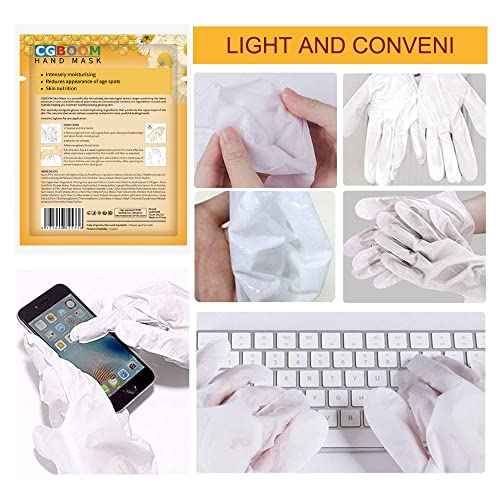 CGBOOM 3 Pairs Hand Masks Moisturizing Gloves, Hand Skin Repair Renew Mask Infused Collagen, Vitamins + Natural Plant Extracts for Dry, Aging, Cracked Hands (Honey and Milk)