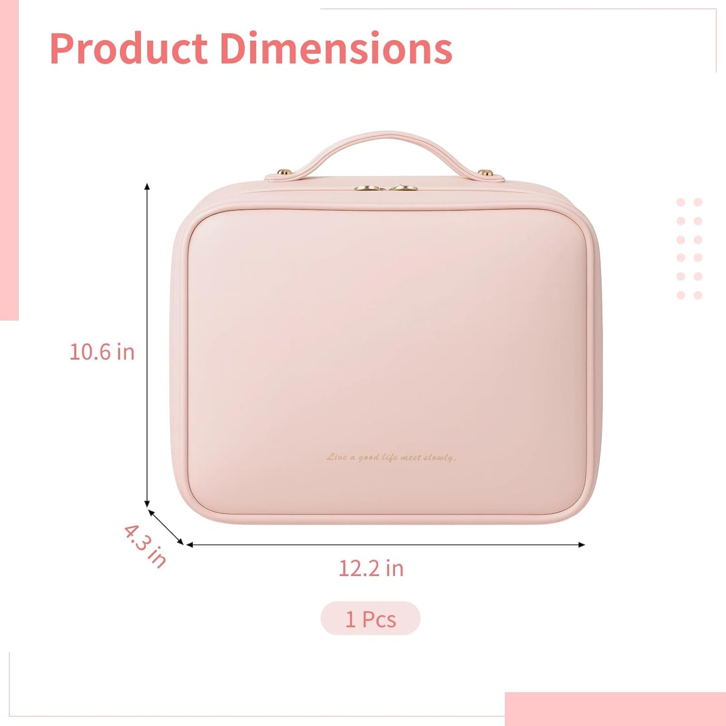 Travel Makeup Bags for Women - 12.2" Waterproof PU Leather with Compartments & Pockets