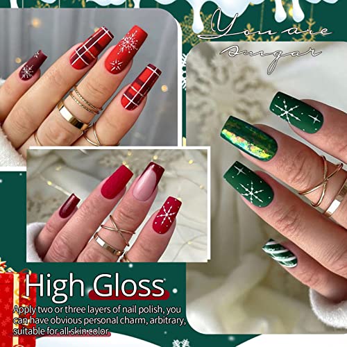 UR SUGAR Gel Nail Polish Set, 12 Colors Red Green Glitter Burnt Orange Yellow Burgundy Color All Season Soak Off Gel Polish Collection Home Nail Salon Gift Box for Women
