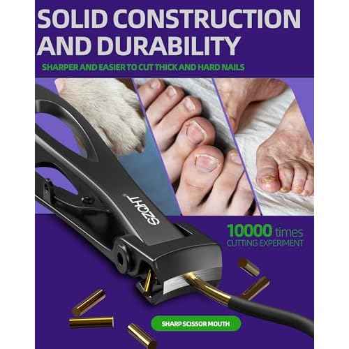 SZQHT Ultra Wide Jaw Opening Nail Clippers Set, Toenail Clippers for Thick Nails, Heavy Duty Nail Cutter, Stainless Steel Toe Nail Clippers for Seniors, Men & Women Manicure,Pedicure,Big(Black)