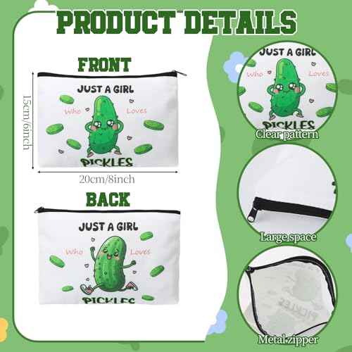 Pickle Gifts for Women - Pickle Lover Gifts Set Travel Cosmetic Bags Portable Reusable Canvas Tote Bag Funny Novelty Gag Socks Stickers Christmas Gifts for Teen Girls