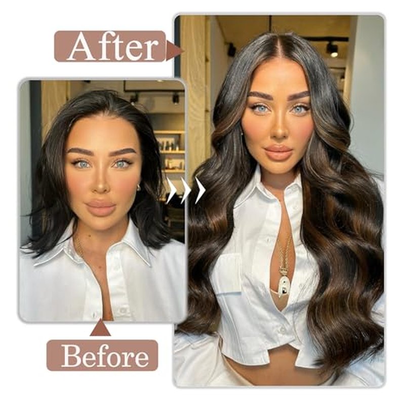 Hair Extensions Real Human Hair Clip in Hair Extensions Remy Human Hair Clip ins Balayage Chocolate Brown to Caramel Blonde Straight Real Hair Extension for Women 18 Inch 80g/5pcs Soft Silky