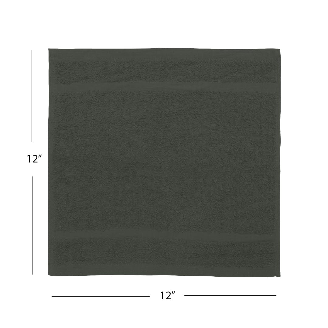 Avalon Towels Wash Cloths for Showering 48 Pack 100% Cotton Grey Washcloths Bulk 12x12 Wash Rags, Facial Towel, Face Towels for Body, Bath Washcloth, Fingertip Towel