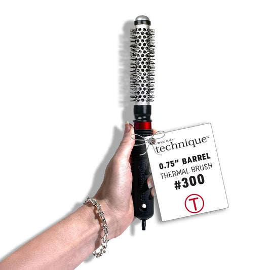 Cricket Technique Thermal Hair Brush #300 0.75” for Blow-Drying, Curling, and Styling – Heat-Retaining Barrel with Anti-Static Tourmaline Bristles, Round Thermal Brush, Not Electric, All Hair Types