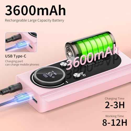 Electric Nail Drill Machine 45,000RPM - Professional Electric and Rechargeable Nail Drill with LCD Display, 6 Bits and 30 Sanding Bands, Low Heat Quiet E-File for Acrylic Gel Nails (Light Pink)