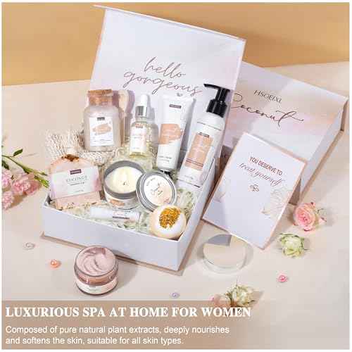 Gifts for Women Bath and Body Gift Basket Set for Women, 12 Piece Set of Coconut Home Spa Set for Self Care, Mothers Day Relaxing Bath Sets Birthday Christmas Gifts for Mom Sister Her Wife