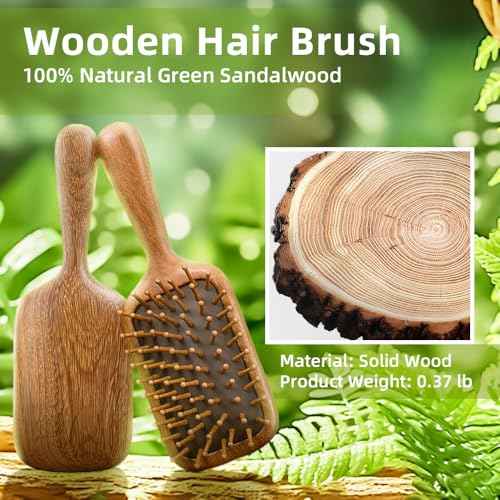 Hair Brushes for Women Men Kids Natural Green Sandalwood Wooden Hair Brush with Ergonomic Handle Enhance Shine Detangling Hairbrush for Dry Curly Thick Thin Straight Hair