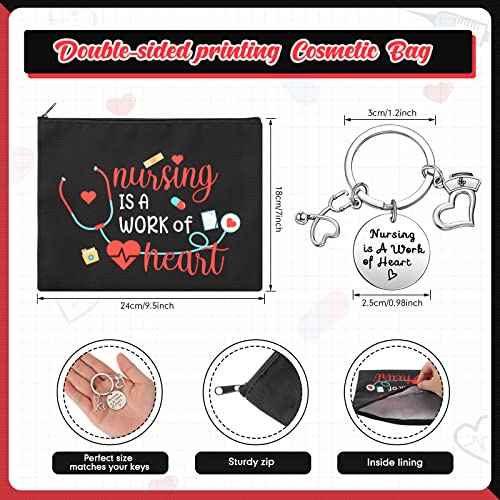 Yinkin 12 Pcs Nurse Appreciation Gift Set 6 Nurse Makeup Bags 6 Appreciation Keychains Christmas Gift for Women(Novel Style)