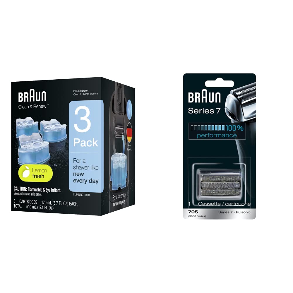 Braun Series 7 70S Electric Shaver Head Replacement Cassette & Braun Clean Renew Refill Cartridges CCR, Blue, 3 Count