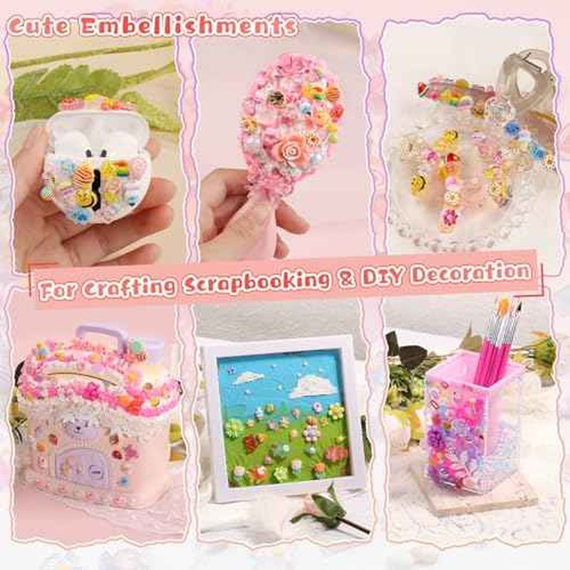 300PCS Kawaii Nail Charms Kit, 3D Animal & Candy Resin Charms for Acrylic Nails, Cute Bear Bee Fruit Nail Art Supplies with Tweezers for DIY Crafts & Shoe Decor