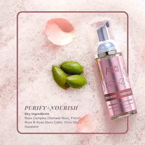 ANAiRUi Rose Skincare Gift Set, Christmas Gift for Women, Facial Skincare Kit for Women, Rose & Squalane Face wash and Moisturizer Set with Clay Mask, Face Cleanser and Facial Oil, Purify, Hydrate