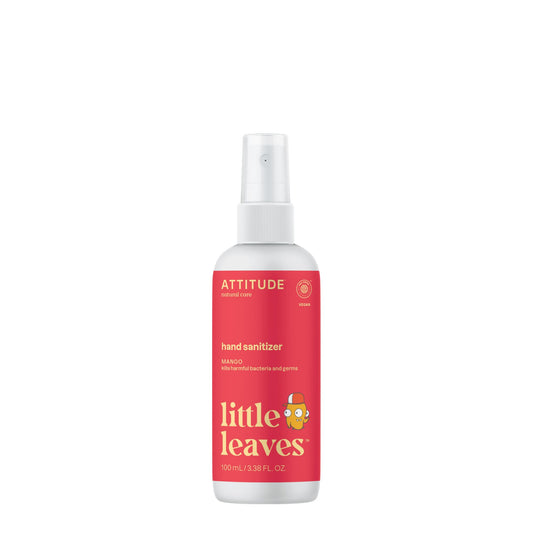 ATTITUDE Hand Sanitizer Spray for Kids & Adults, EWG Verified, Travel Size, Dermatologically Tested, Plant and Mineral Based, Vegan, Mango, 3.5 Fl Oz (Spray Bottle)