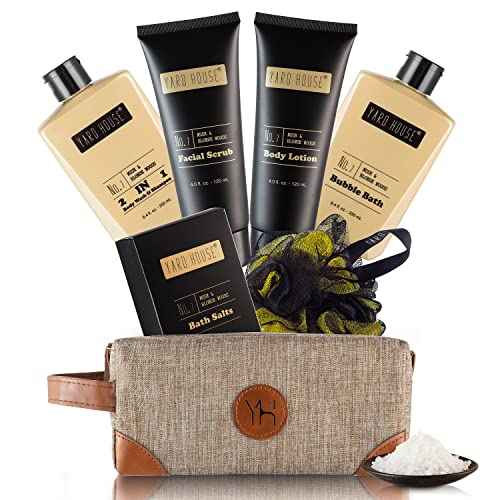 Mens Bath and Body Gift Set - Musk and Blonde Woods - Luxury Christmas, Birthday, Fathers Day Gifts From Daughter, Wife, Son For Dad, Husband - Relaxing Spa Kit for Him in Toiletry Bag