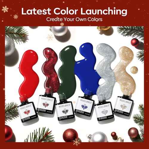 modelones Christmas Gel Nail Polish Set, 6 Colors Winter Cat Eye Red Dark Green Blue Glitter Gold Silver Gel Polish Kit Soak Off Nail Art Manicure Home Gift for Women Girls