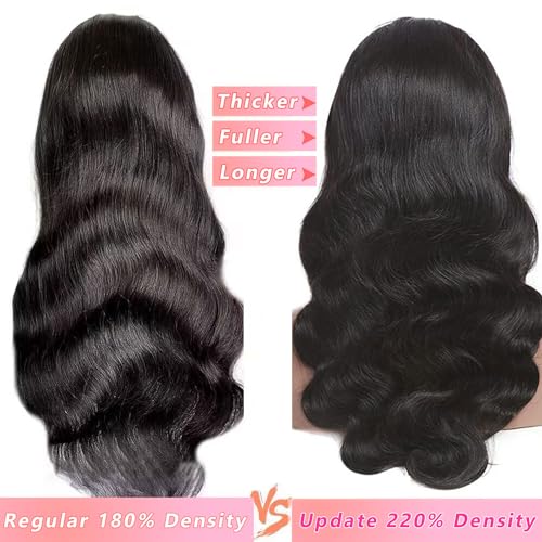 360 Lace Front Wigs Human Hair Body Wave 220 Density HD Full Lace Front Wigs Human Hair Pre Plucked For Women Natural Hairline With Baby Hair (220 Density 360 Wig, 20 Inch)