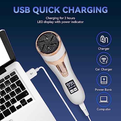 Electric Callus Remover for Feet with Vacuum, Premium Portable Pedicure Tools Rechargeable Waterproof 2 Speed Foot File Scrubber Callus Remover Tool Foot Care kit £¨White£©