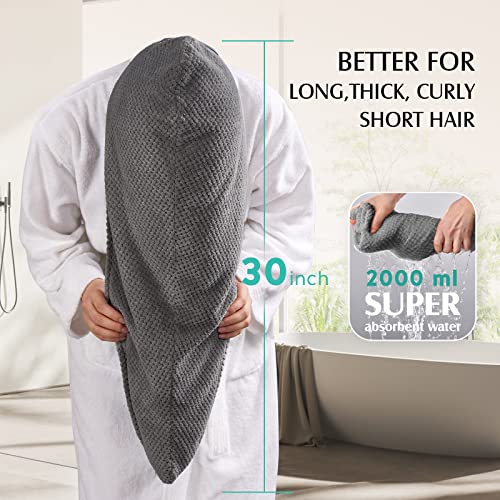 YFONG 3 Pack Large Microfiber Hair Towel Wrap, 30" x 10" Anti Frizz Quick Dry Hair Towels for Women Long, Curly, Thick Hair, Super Absorbent Hair Turban for Wet Hair (Grey, White, Camel)